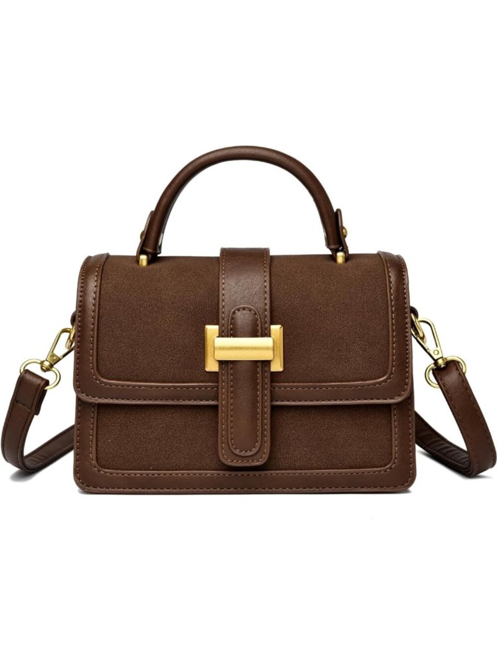 Chic Mini Crossbody Bag - Faux Suede & Vegan Leather Small Square Purse for